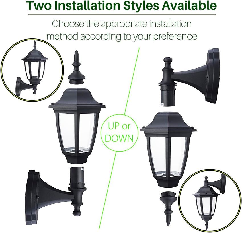 EBION Traditional Outdoor Wall Lantern, IP44 Waterproof Black 2 Pack