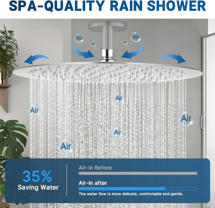 12inch Large Rainfall Shower Head, Fixed Shower Head, Round 304 Stainless Steel Ultra Thin Bathroom Shower Head (12inch)