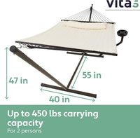 Vita5 Hammock with Stand and Sidetable â 2 Person Garden Hammocks with Cup Holder & Detachable Pillow - Heavy Duty 200kg Capacity, Indoor & Outdoor Hammock: Patio, Pool, Backyard - Beige