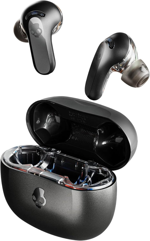 Skullcandy Rail ANC Wireless Earbuds, Bluetooth Headphones, Active Noise Cancelling, Up to 38 Hours Battery, Microphone for iPhone Android, Customizable via Skull-iQ App - True Black