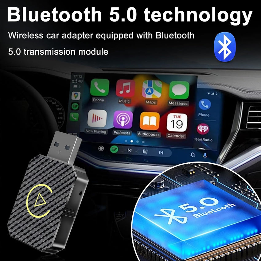 Wireless CarPlay Adapter, Convert Wired CarPlay to Wireless, USB C/A, Plug and Play, for 2016 Cars and for iPhone iOS 10+