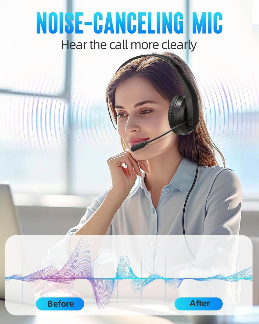 Grstltd Wired Headset with Mic for Laptop - Computer Headset for Kids Teens Adults with Noise Canceling Microphone & Volume Control - 3.5mm Stereo Headphones with Mute for Home Office Class