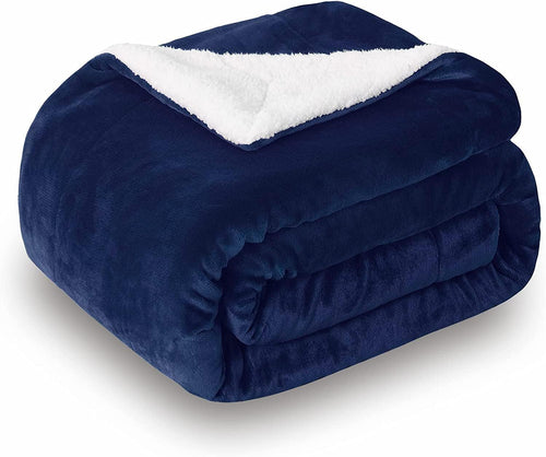 SOCHOW Sherpa Fleece Throw Blanket Super Soft Plush Navy Blue 228x228cm