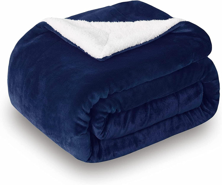 SOCHOW Sherpa Fleece Throw Blanket Super Soft Plush Navy Blue 228x228cm