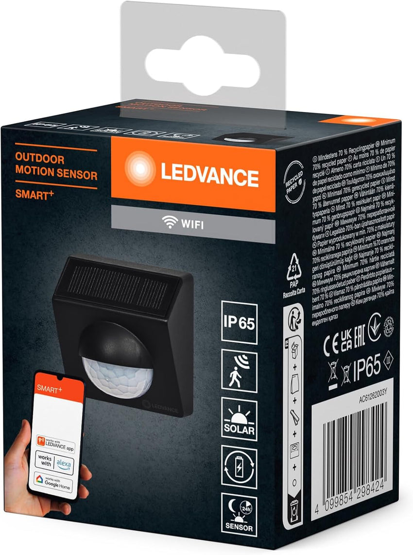 LEDVANCE SMART+ Outdoor Motion Sensor WiâFi Solar-Powered Motion Detection â Grey
