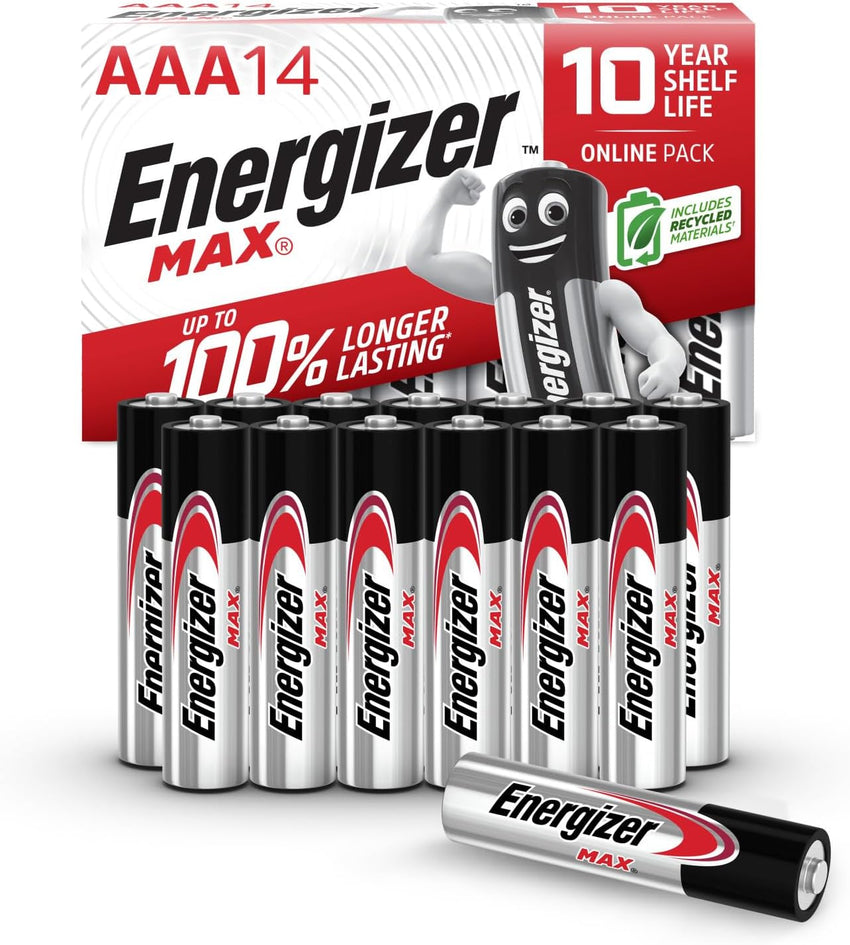 Energizer Max - AA + AAA Batteries (28 Combo Pack) - Double A and Triple A 1.5V Battery - Long Lasting Alkaline Power - 100% Recyclable Plastic Free Packaging - 10 Year Shelf Life [Amazon Exclusive]
