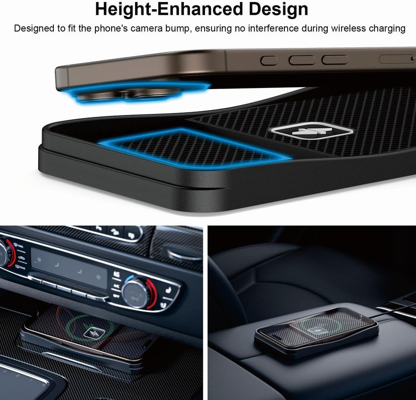 Wireless Car Charging Pad, Polmxs 15W Fast Wireless Car Charger Pad Non Slip Charging Mat 30cm Cable with 70cm Extension Cable Compatible with iPhone 17/16/15/14/13/12/11, Samsung, Google