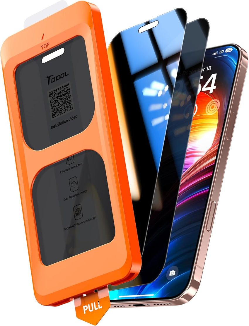 TOCOL for 17 Pro Max / 16 Pro Max Privacy Screen Protector 6.9-Inch, True 25Â°Anti Spy, Instant Installation, Full Coverage Protection, Tempered Glass Shatterproof, Case Friendly, 2 Pack