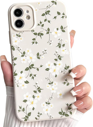 NITITOP Compatible with iPhone 12 Case Cute Flower Floral for Women Girl Full Camera Protective Vintage Trendy Slim Fit TPU Shockproof Cover - White