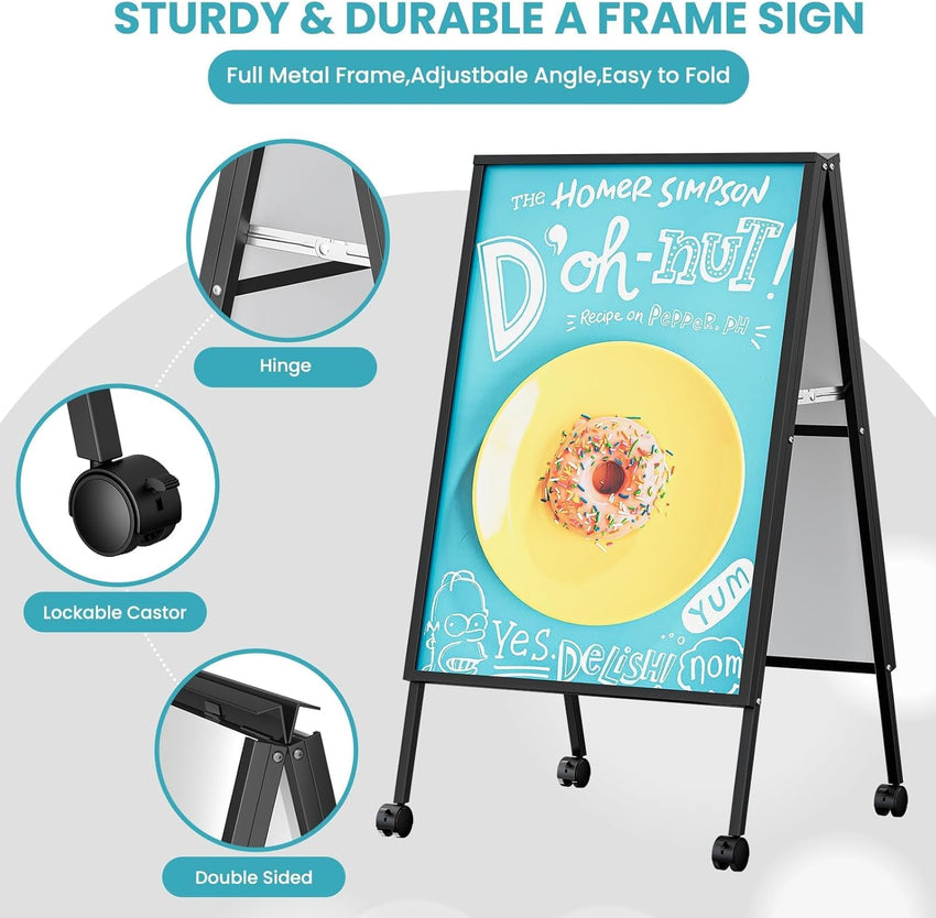 A-Board Pavement Sign Frame 3 Pack Double-Sided Foldable with Wheels Slide-In â A1