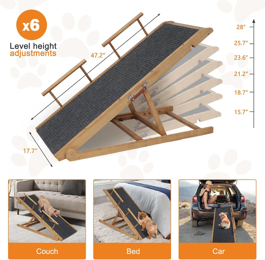Height Adjustable Dog Ramp Portable Wooden Non-slip â 45cm