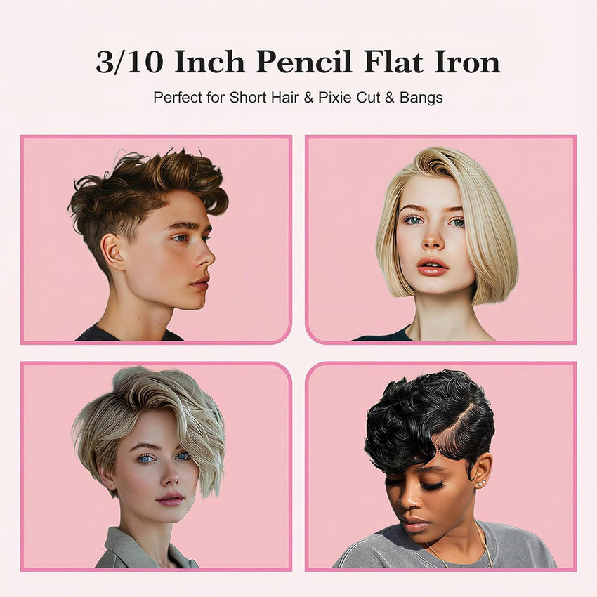 SAOSA Pencil 0.3 Inch Hair Straighteners, Small Straightener and Curler 2 in 1, Thin Ceramic Floating Plate Flat Iron for Women Short Hair, Pixie Cut and Bangs, Auto Shut Off(Rose Gold)