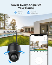 Reolink Security Camera Outdoor Wireless, Argus PT 5MP+Solar Panel with 360^0 Pan-Tilt View, 2K Night Vision, 2.4/5Ghz WiFi, Solar Security Camera with Person/Vehicle Detection, Two-Way Audio, Black