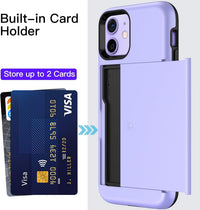 JETech Wallet Case for iPhone 12/12 Pro 6.1-Inch with Card Holder, Dual Layer Shockproof Protective Phone Cover, Sliding Hidden Slot (Purple)