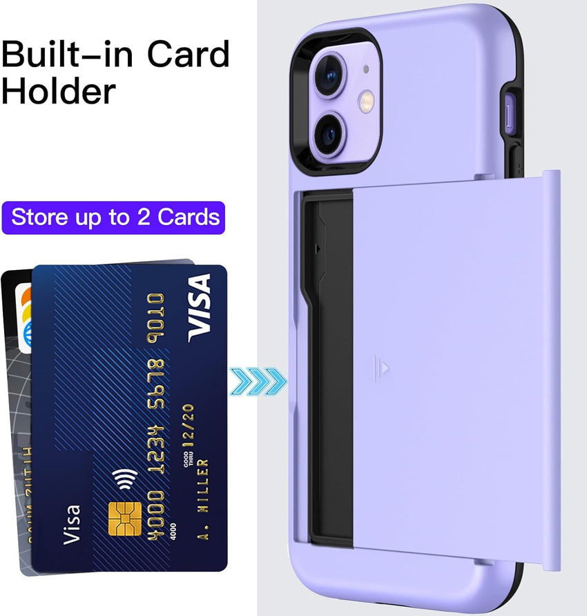 JETech Wallet Case for iPhone 12/12 Pro 6.1-Inch with Card Holder, Dual Layer Shockproof Protective Phone Cover, Sliding Hidden Slot (Purple)