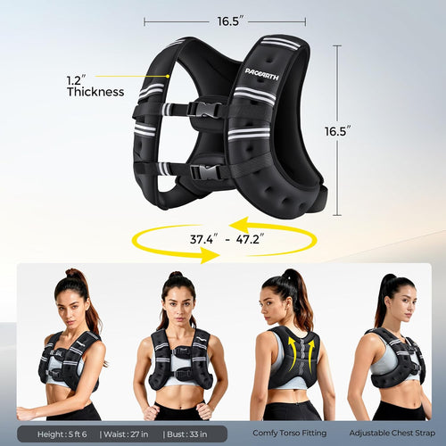 PACEARTH Weighted Vest with Ankle/Wrist Weights 7.3 kg Body Weight Vest with Reflective Stripe, Size-Adjustable Workout Equipment for Strength Training, Walking, Jogging, Running for Men Women