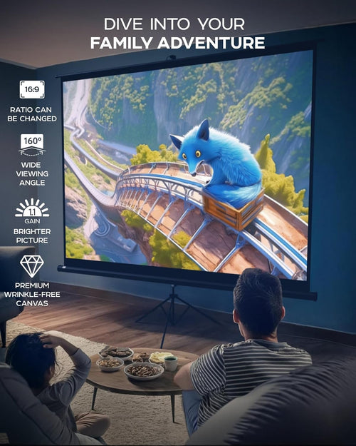 PropVue Projector Screen with Stand 100-120 inch - Indoor and Outdoor Projection Screen for Movie or Office Presentation - Adjustable from 16:9 to 4:3 HD Premium Wrinkle-Free Tripod Screen