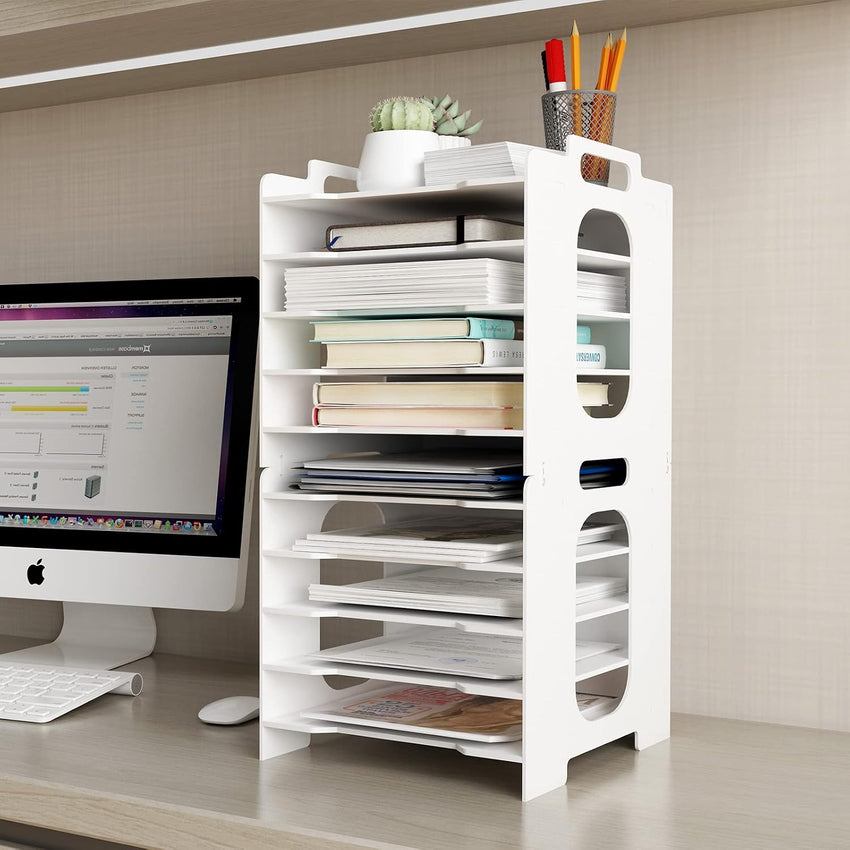 PUNCIA 10-Tier Office Paper Organizer for Desk Desktop File Holder Desk Letter Tray A4 Paper Holder Document Storage Rack for Home Office School