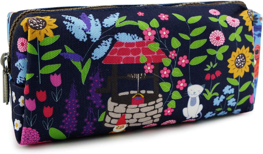 LParkin Cute Garden Gnome Canvas Pencil Case Pen Bag Pouch Gadget Box Stationary Case Makeup Cosmetic Bag