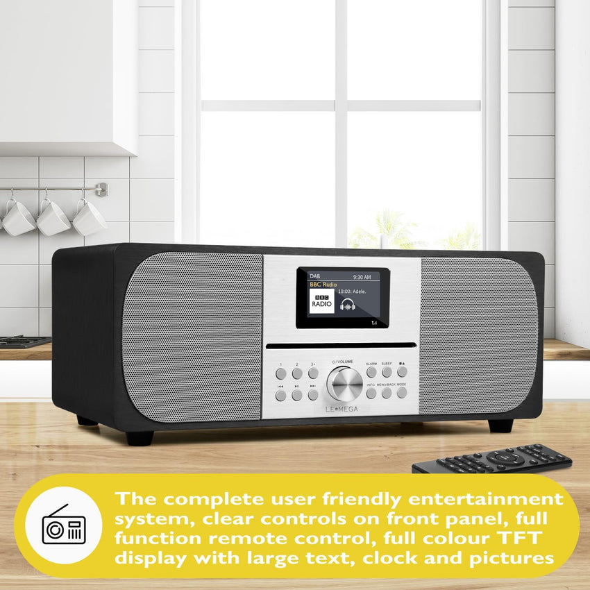 Lemega MSY6 Walnut CD Player With DAB+ and FM Radio | HIFI System | Bluetooth | Powerful Stereo System | Acoustic Wood Cabinet | 100W Speakers | 40 Presets | Headphone Jack