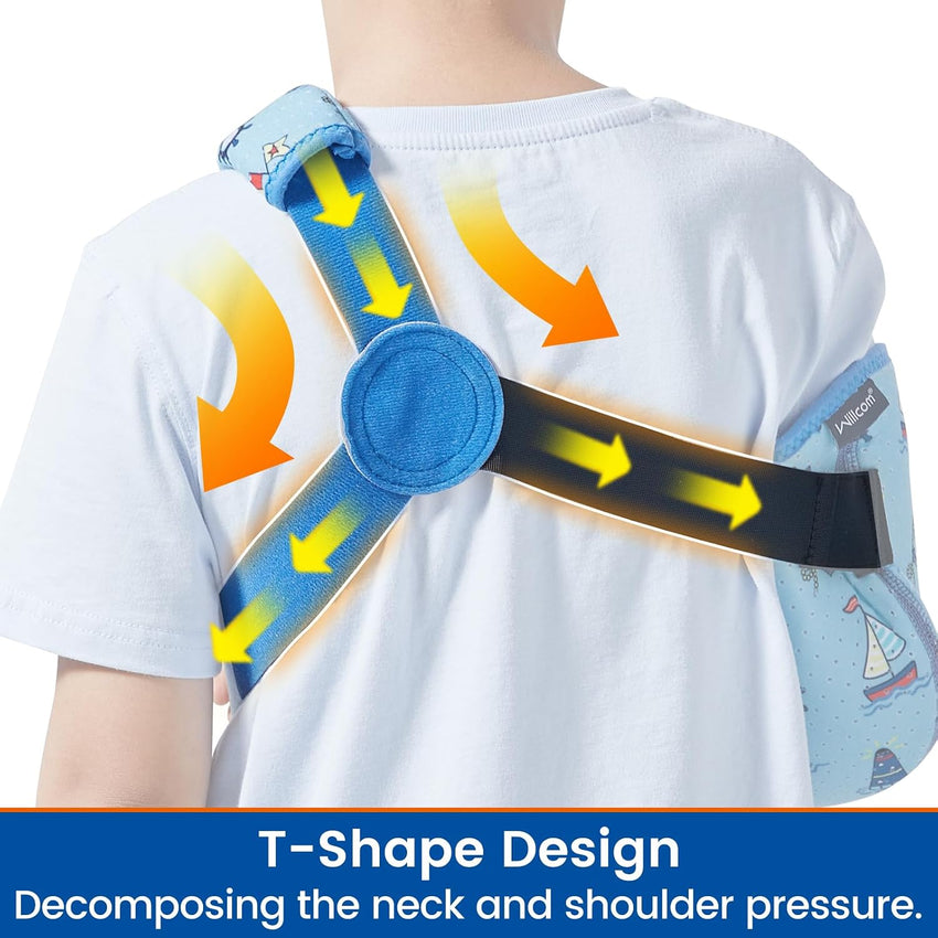 Willcom Child Arm Sling with Waist Strap, Kids Immobilizer Brace Support for Broken Arm, Collarbone, Elbow, Wrist (Comfort Version, Left, XS, 22.5-26 Inch)
