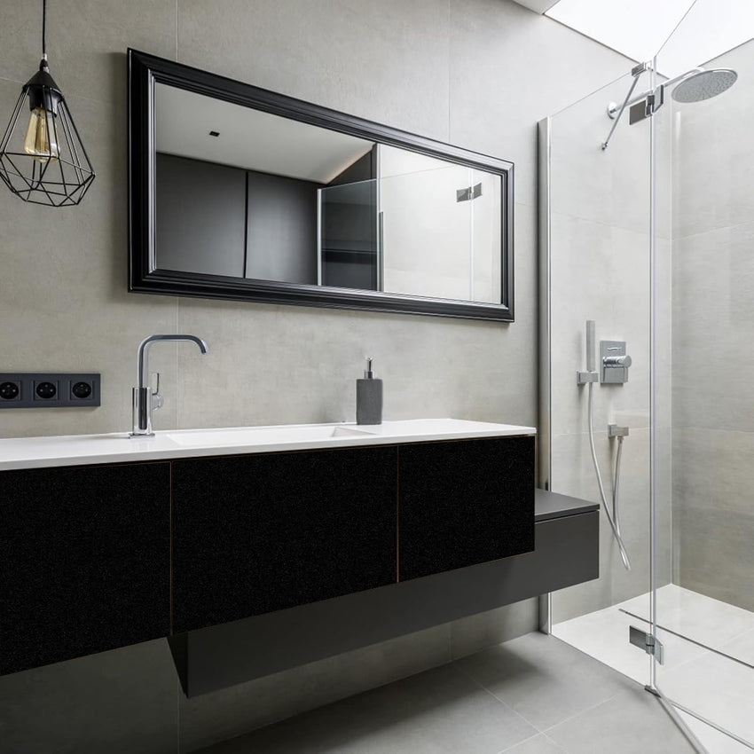 Hode Matt Black High Gloss Vinyl Wrap for Furniture, Waterproof Sticky Back Plastic Roll Peel and Stick Self Adhesive Wallpaper, Contact Paper for Kitchen Worktops Vinyl Covering 60cmx5m