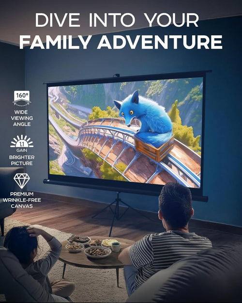 PropVue Projector Screen with Stand 100 inch - 16:9 HD Premium Wrinkle-Free Tripod Screen for Projector with Carry Bag and Tight Straps