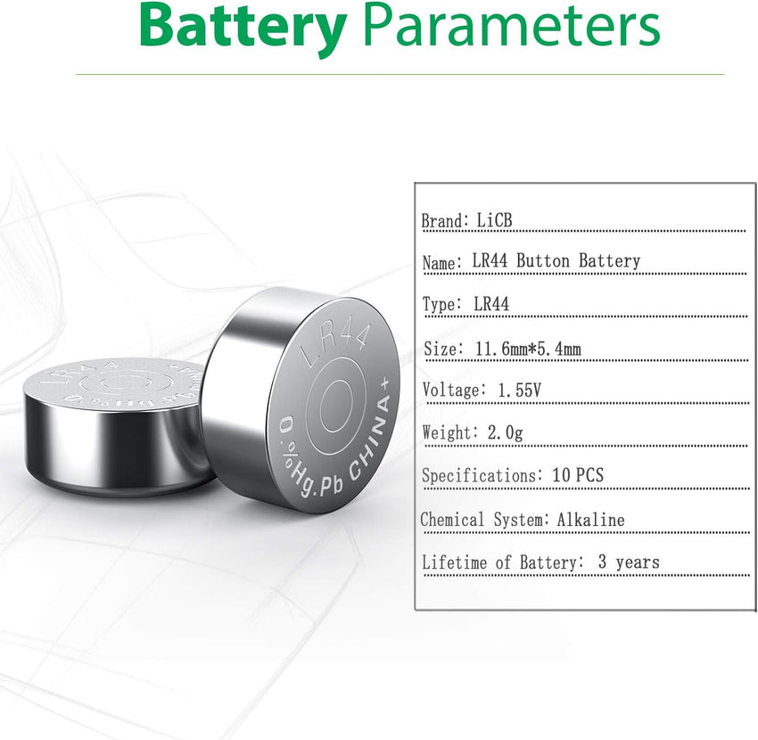 LiCB 10 PCS LR44 AG13 357 303 SR44 Battery 1.5V Button Coin Cell Batteries,Used in Many Small Electronics, Watch, Calculators, Toys