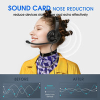 USB Headset with Microphone for PC Laptop, Adjustable Noise Cancelling Business Office Headsets, 2.5M Length Headphones with In-Line Control