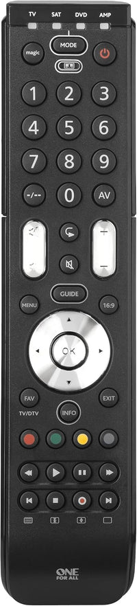 One For All Essence 4 Universal Remote Control - Operates 4 devices (TV Freeview Blu-ray and Audio) - Learning feature - Works with all brands - Black -URC7140