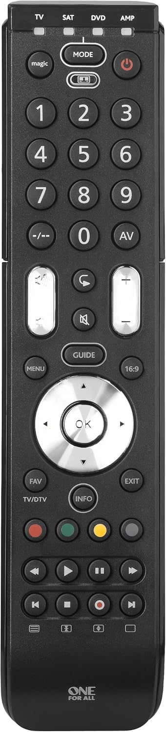 One For All Essence 4 Universal Remote Control - Operates 4 devices (TV Freeview Blu-ray and Audio) - Learning feature - Works with all brands - Black -URC7140