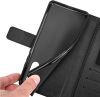 TECHGEAR Compatible with Huawei P30 Pro Leather Wallet Case, Flip Protective Case Cover with Card Slots, Kickstand and Wrist Strap - Black PU Leather fit Huawei P30 Pro
