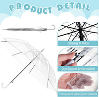 Hestya 16 Pack 37.4 Inch Clear Umbrellas for Wedding White Transparent Umbrella Dome See Through Umbrella Windproof Umbrella Handle Semi-automatic for Woman Men Bride Bridesmaid Party