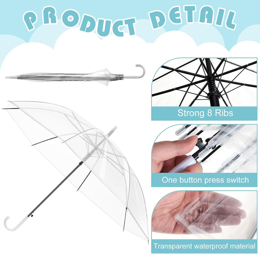 Hestya 16 Pack 37.4 Inch Clear Umbrellas for Wedding White Transparent Umbrella Dome See Through Umbrella Windproof Umbrella Handle Semi-automatic for Woman Men Bride Bridesmaid Party