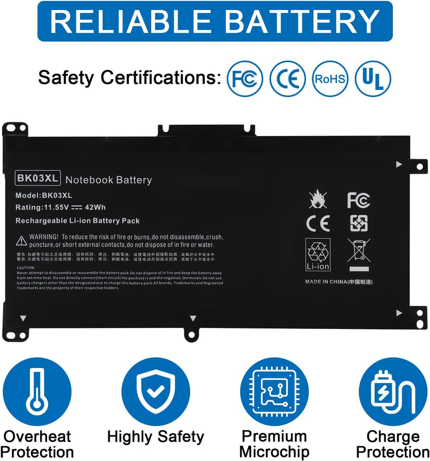 BK03XL HSTNN-LB7S UB7G Battery for HP Pavilion X360 14-BA 14M-BA Series 14-BA253CL 14M-BA114DX 14M-BA011DX 14-BA1XX 14-BA2XX 14-BA153CL 14-BA125CL 14M-BA013DX 14-BA175NR 14M-BA1XX 14M-BA0XX 916811-855