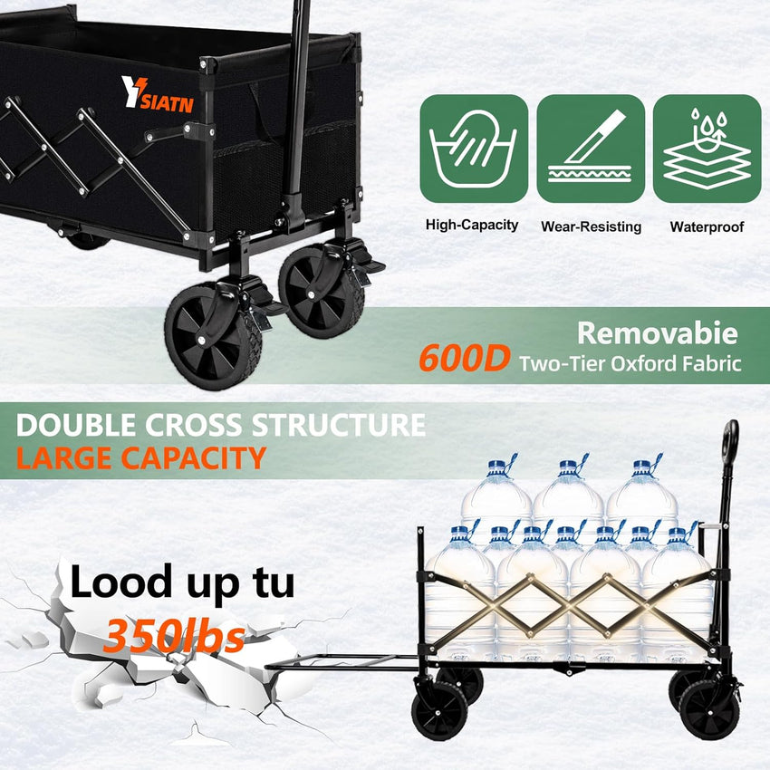 Trolley on Wheels 100L All-Terrain Folding Wagon with Adjustable Handle â Black