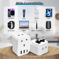 Shaver Plug Adaptor UK,SHUOMAO Toothbrush Shaver Adapter with 3 USB,Toothbrush Razor Charger Adapter with 13A Fuse UK 2 Pin to 3 Pin Converter Plug for Epilators Bathroom,for US EU Plug