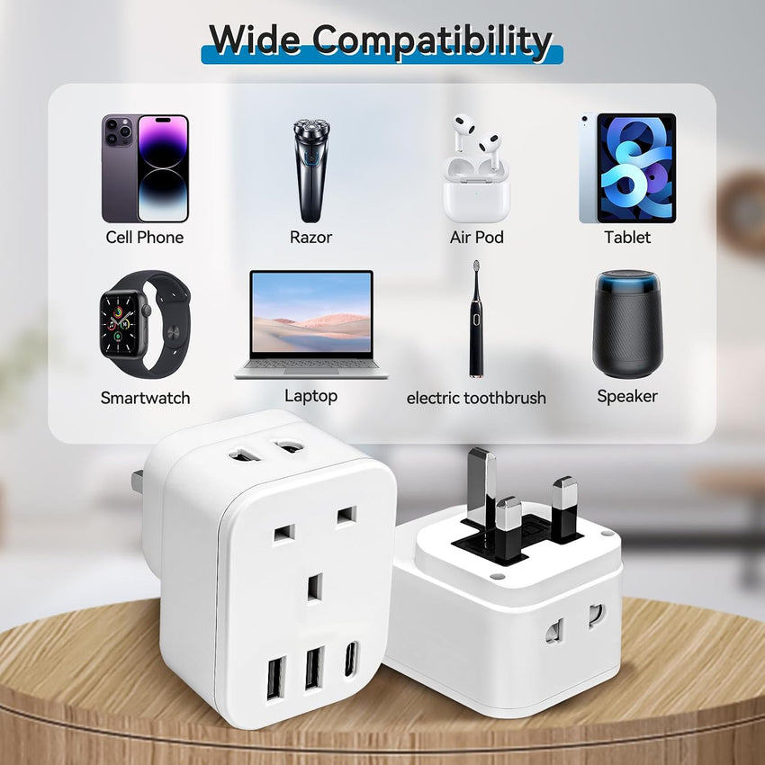 Shaver Plug Adaptor UK,SHUOMAO Toothbrush Shaver Adapter with 3 USB,Toothbrush Razor Charger Adapter with 13A Fuse UK 2 Pin to 3 Pin Converter Plug for Epilators Bathroom,for US EU Plug