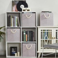 4-Pack Fabric Storage Cubes Collapsible with Cotton Handles Cream 33x38x33cm