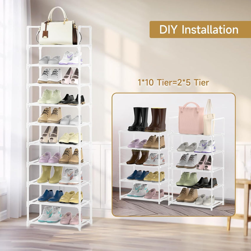 barsone Shoe Rack 10 Tier Tall Shoe Racks Storage,20-25 Pairs shoe storage Metal Shoe Shelf, Stackable Shoe Stand Organizer for Narrow Space Closet Entryway Hallway