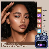 Bluetooth 5.4 Sleep Earbuds with Screen ENC Noise Cancelling Mic 5 EQ Modes HiFi Blue