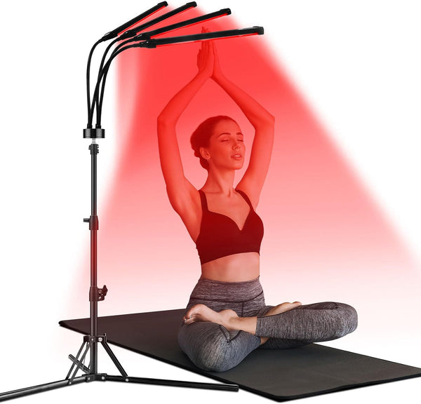Red Light Lamp, 180LEDs Blue Light & Infrared Light with Stand, 415nm & 660nm & 850nm Infrared Light, 4 Heads Infrared Lamp with 3 Timing Settings, for Home Use