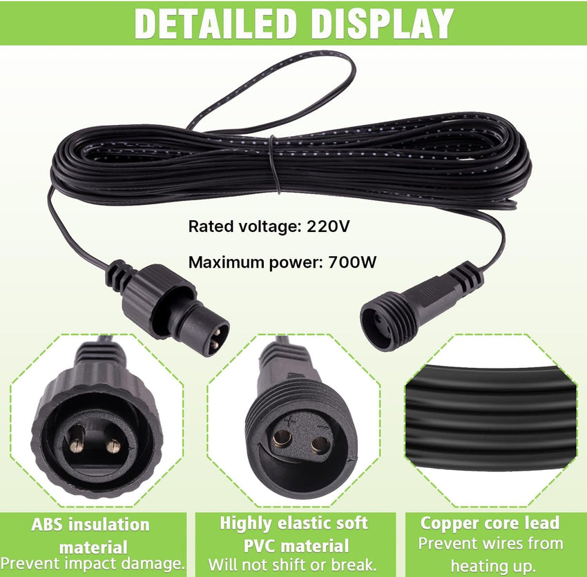 Christmas Lamp Extension Cable, 2 Pin Extension Cable for String Lights, IP44 Waterproof Extension Cable for Globe Lamp, Icicle Lamp, Indoor and Outdoor Light (10M)