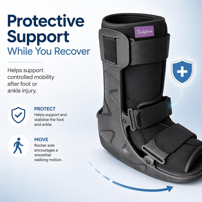 BODYTONIX Walker Fracture Boot - Short and Compact Ankle Support Boot Brace for Sprained Ankle, Post-Op Recovery and Fractures | Right or Left Foot (UK 3-5)