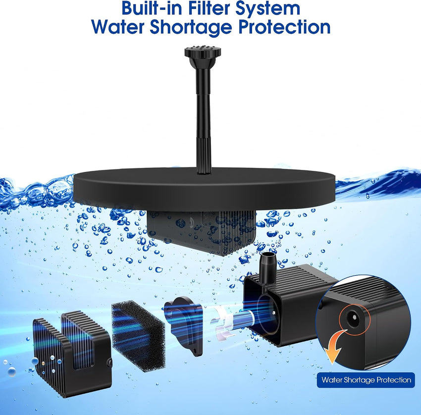 Billing Solar Pond Foundtain with Battery Backup, 6W 300L/H Solar Water Pump with 3000mAh Battery Backup, with Filter DIY 5ft Tubing Solar Fountains Water Feature for Garden Ponds, Pool, Fish Tank