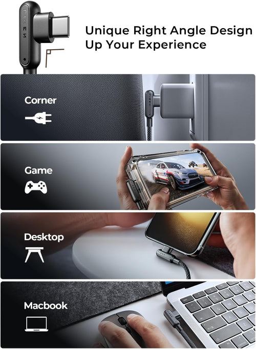 LISEN USB C to USB C Charger Cable 100W, Type C Charger Cable Fast Charging [2M, Cord Holder] Right Angle USBC to USBC for iPhone 17 16 15 Pro Max, MacBook Pro/Air, HP, iPad Air 5, Galaxy S25, PS5