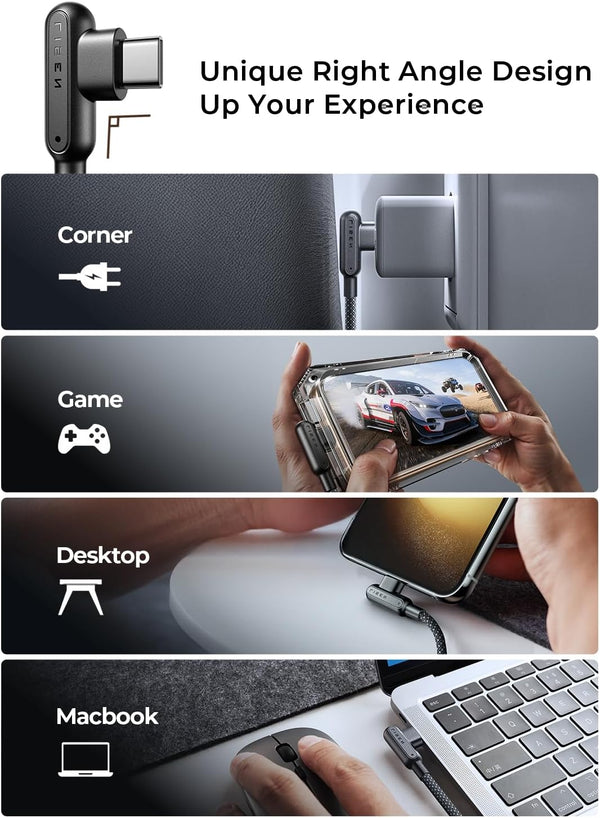 LISEN USB C to USB C Charger Cable 100W, Type C Charger Cable Fast Charging [2M, Cord Holder] Right Angle USBC to USBC for iPhone 17 16 15 Pro Max, MacBook Pro/Air, HP, iPad Air 5, Galaxy S25, PS5