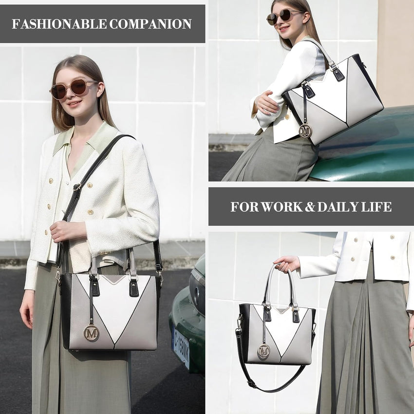 Miss Lulu Handbags for Women Color Block Match Shoulder Bag Lightweight Handbag Medium Top-Handle Bag