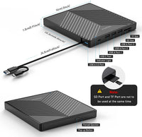ORIGBELIE External CD DVD Drive, Ultra Slim CD Burner USB 3.0 with 4 USB Ports and 2 TF/SD Card Slots, Optical Disk Drive for Laptop Mac PC Windows 11/10/8/7 Linux OS with Carrying Case