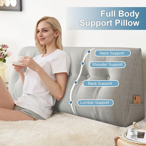 Triangular Bed Backrest Pillow Wedge Lumbar Support Removable Cover â Large